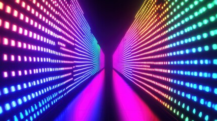Poster - A vibrant tunnel of neon lights in various colors creating a stunning visual effect.