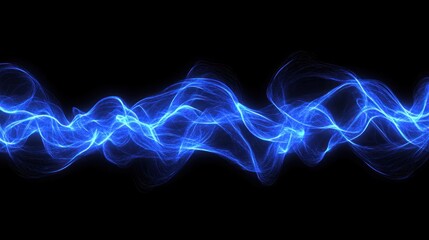 Fototapete - Abstract blue electric wave on black background, showcasing energy and movement in a digital or technological context.