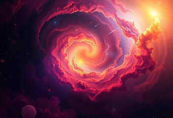 Wall Mural - Cosmic nebula swirls birth new stars, comets streak across vibrant space dust, science, space