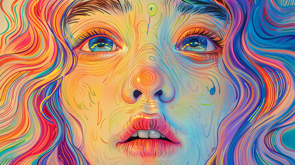  A colorful line art drawing of two people with rainbow backgrounds, symbolizing equality and the freedom to love in a modern and artistic way