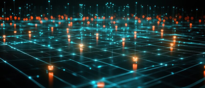 Abstract Digital Network:  Glowing Nodes and Connections
