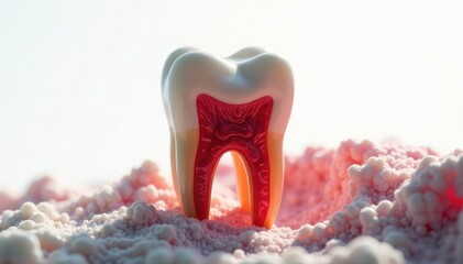 Wall Mural - Severely inflamed tooth root, stark white backdrop , gum infection, dental hygiene