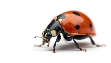 Wall Mural - Single ladybug isolated against stark white backdrop, macro, coccinellidae