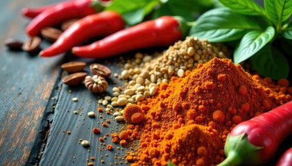 Wall Mural - Various dried herbs and spices, vibrant colors , thyme, cardamom, healthy