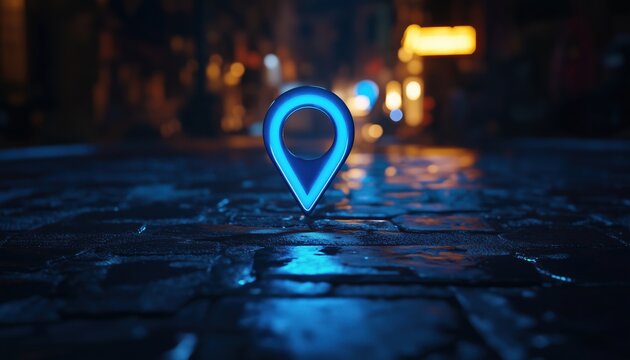 Blue Pin Symbol For Location Signifying Navigation On A Map For Travel Gps Directions And Marking A Position On A Route. Rendered Graphic Destination Marker.