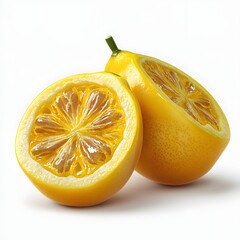 Poster - Two halves of a juicy lemon, showcasing its vibrant yellow color and fresh texture. A delicious and healthy treat. Juicy Lemon Kumquat Halves: A Close-Up of Refreshing Citrus