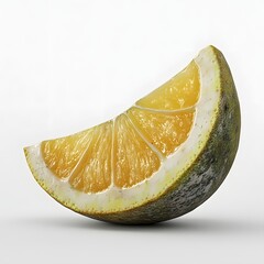 Poster - Close-up of a single lemon slice, showcasing its vibrant yellow pulp and textured rind. A Juicy Slice of Lemon, Vibrant Yellow Pulp, Textured Rind, Isolated on White Background