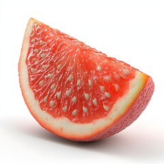 Poster - Close-up of a single, juicy grapefruit slice. Pink citrus fruit, perfect for a healthy snack. Isolated on a white background. A Juicy Slice of Grapefruit: Vibrant Pink Citrus Fruit