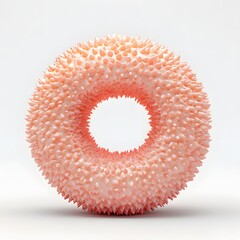 Poster - A digital rendering of a spiky pink donut sculpture. The focus is on its unique texture and abstract form. Abstract Spiky Donut Sculpture Isolated on a white background.