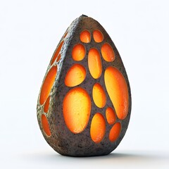 Aufkleber - An abstract egg-shaped stone lamp with cut-out orange glow. Modern and artistic. Isolated on a white background. Illuminated Stone Sculpture: Abstract Egg-Shaped Lamp with Orange Glow