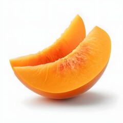 Poster - Two vibrant Persimmon slices, showcasing their juicy texture and bright orange color, on a white background. Isolated on a white background.