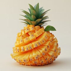 Poster - A stunning image showcasing a meticulously arranged pineapple, its slices forming a captivating, almost artistic, composition. Isolated on a white background. A Delicate Dance of Pineapple Slices