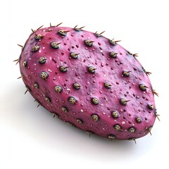 Poster - A detailed close-up image of a prickly pear cactus pad. The pad is a vibrant pink-purple hue and features numerous thorns. Prickly Pear Cactus Fruit Isolated on a white background.