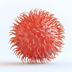 Poster - Close-up 3D render of a rambutan fruit, showcasing its vibrant red color and spiky texture. Rambutan Fruit Isolated on a white background.