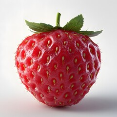 Poster - Close-up image of a single, ripe strawberry with visible seeds and detail. A Detailed Close-Up of a Single, Ripe Strawberry Isolated on a white background.