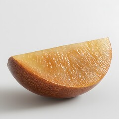 Aufkleber - Close-up view of a single, juicy slice of golden Sapodilla. The vibrant colors and texture are highlighted against a clean white backdrop. Juicy Sliced Sapodilla isolated on a white background.
