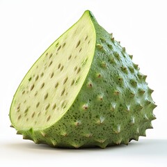 Poster - A Close-Up View of a Sliced Soursop Fruit, Revealing its Unique Textured Exterior and Seed-Studded Interior. Soursop Fruit Isolated on a white background.
