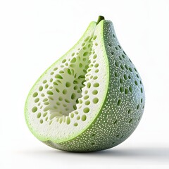 Poster - A visually striking 3D render of a halved Soursop Fruit, showcasing its intricate, perforated interior against a clean white background. Soursop Fruit Isolated on a white background.