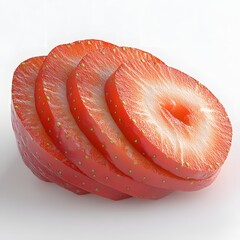Poster - Close-up of several juicy strawberry slices, arranged on a white background. Sliced Strawberries Isolated on a white background.