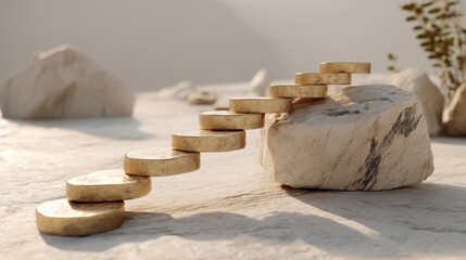 Poster - Stone adorned with multiple coins creating a unique representation of wealth and strategy in a calm environment
