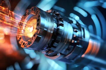 Poster - Advanced machinery generates sparks during a high-tech manufacturing process