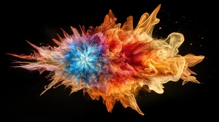 Poster - A powerful burst of flames, with red and blue colors interweaving on a solid black background.