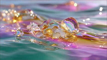 Fototapete - Colorful Abstract Wallpaper with Liquified Texture Mimicking Water Surface and Reflections