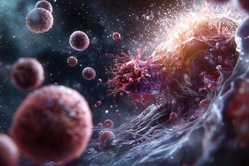 Wall Mural - an in-depth look at the phagocytosis process, with a phagocyte actively engulfing invading pathogens