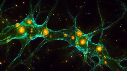 Wall Mural - cellular connections, illuminated and showcasing the vibrant neural activity in a microscopic world.