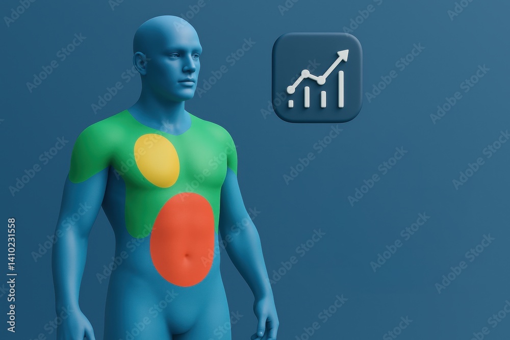 Body Zones and Growth Chart: A stylized 3D rendering of a human torso ...