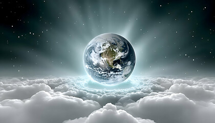 Wall Mural - Illuminated Earth above clouds in space