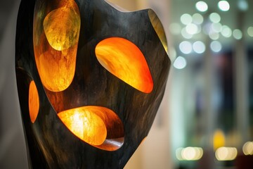 Poster - Elegant decorative sculpture with glowing elements in a modern indoor setting