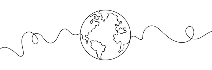 Aufkleber - Earth globe one line drawing of world map vector illustration minimalist design of minimalism isolated on white background 