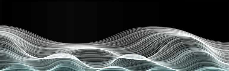 Poster - Smooth Wave Dune Lines, Flowing Curves Creating Futuristic Motion Effect. Perfect for Tech, Music, and Design Themes. Vector Illustration
