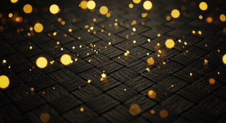 Aufkleber - Elegant Black Woven Texture with Golden Bokeh and Star Accents