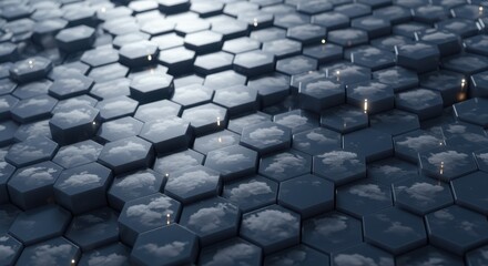 Poster - Abstract Hexagonal Pattern Reflecting Sky and Clouds Surface Design