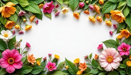 Poster - Seasonal Flowers and Leaves: Create a seasonal pattern featuring a variety of flowers for every season, beautifully framing a central envelope space.