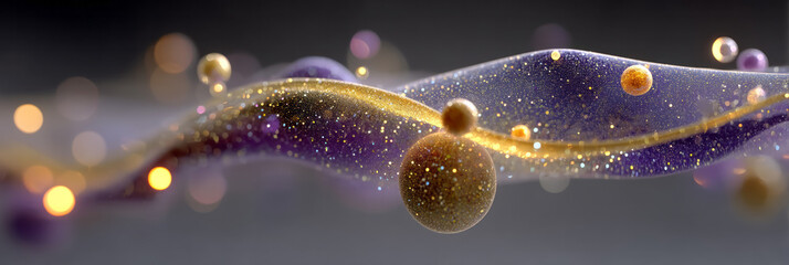 Poster - Abstract purple and gold background with flowing organic shapes. 