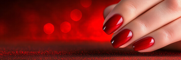 Poster - An intimate shot focusing on slender fingers with deep red nails, highlighting each graceful
