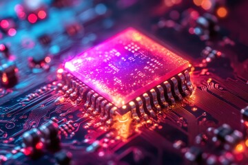 Aufkleber - Close Up of a Computer Circuit Board with a Processor Chip and Semiconductors