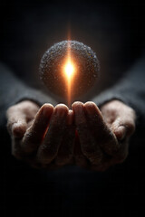 Poster - Hands gently cupping a glowing light orb. 