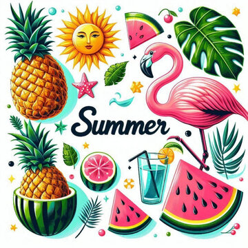 Summer Vibes Pineapple, Watermelon, and Flamingo Fun