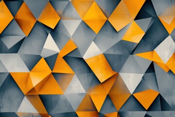 Poster - Abstract geometric triangle background wallpaper design in gray and orange for desktop use