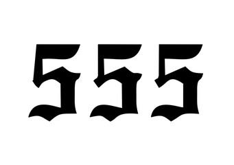 Wall Mural - vector isolated 555 angel number gothic font stencil shape contour colorless black and white outline