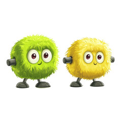 Aufkleber - Whimsical Furry Friends: A playful vector illustration of two cute monsters