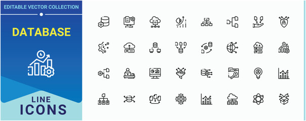Poster - Database simple icon set. Includes symbols for server, technology, information, base, info and more. Data related icon. Thin web icons. Editable stroke. Pixel Perfect.
