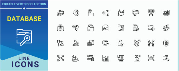 Poster - Database simple icon set. Includes symbols for server, technology, information, base, info and more. Data related icon. Thin web icons. Editable stroke. Pixel Perfect.