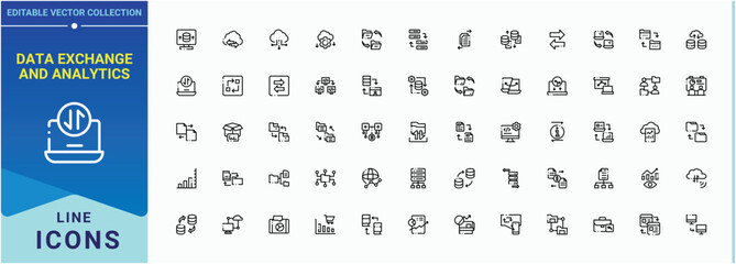 Poster - Data Exchange and Analytics icon set. Containing data, statistic, information, data exchange, analysis and more. Modern linear icons. Analytics vector icon set. Editable stroke. Pixel Perfect.