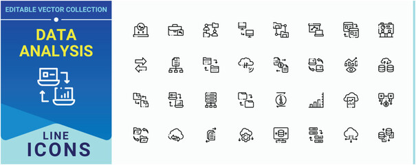 Poster - Data Analysis simple icon. Included report, analytics, cloud data, data exchange, analysis and more. Data Exchange and Analytics related icon. Minimal thin line web icons set. Editable stroke.