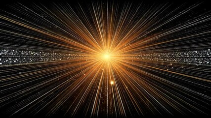 Wall Mural - abstract golden light burst with linear streaks radiating outward on a black background